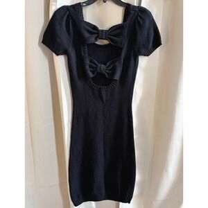 Betsey Johnson Dress XS Black Knit Bow Bodycon Midi Y2K Retro Grunge Boho 18756x
